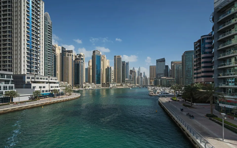 Towers and promenade along Dubai Marina