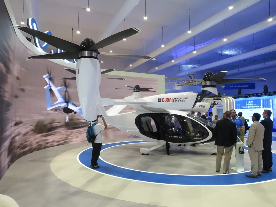 Joby electric air taxi on display at the Dubai Airshow